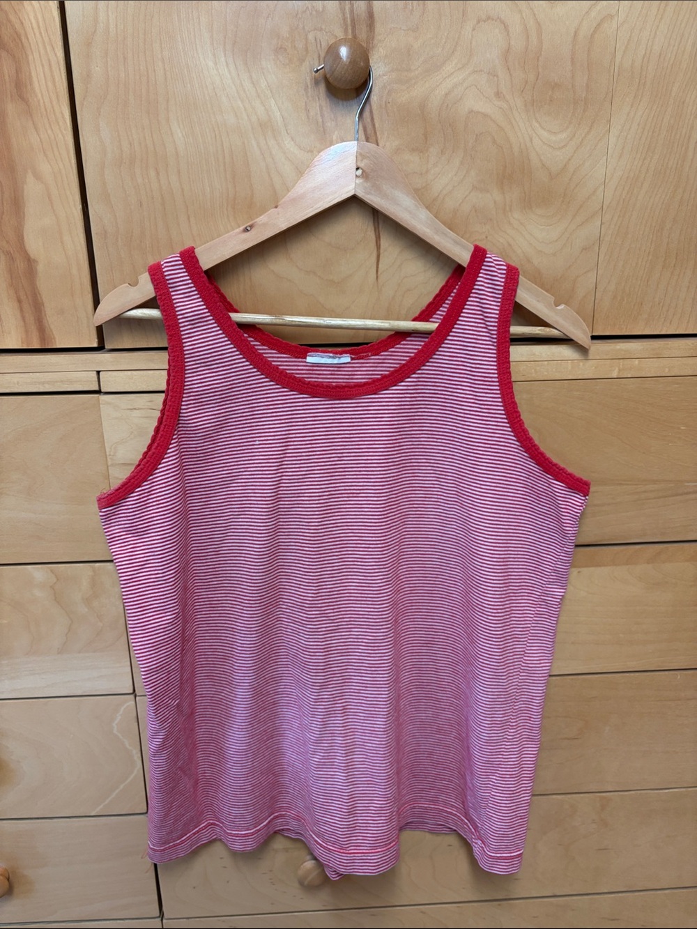 Vintage Americana Red & White Striped Tank Top with Red Trim
